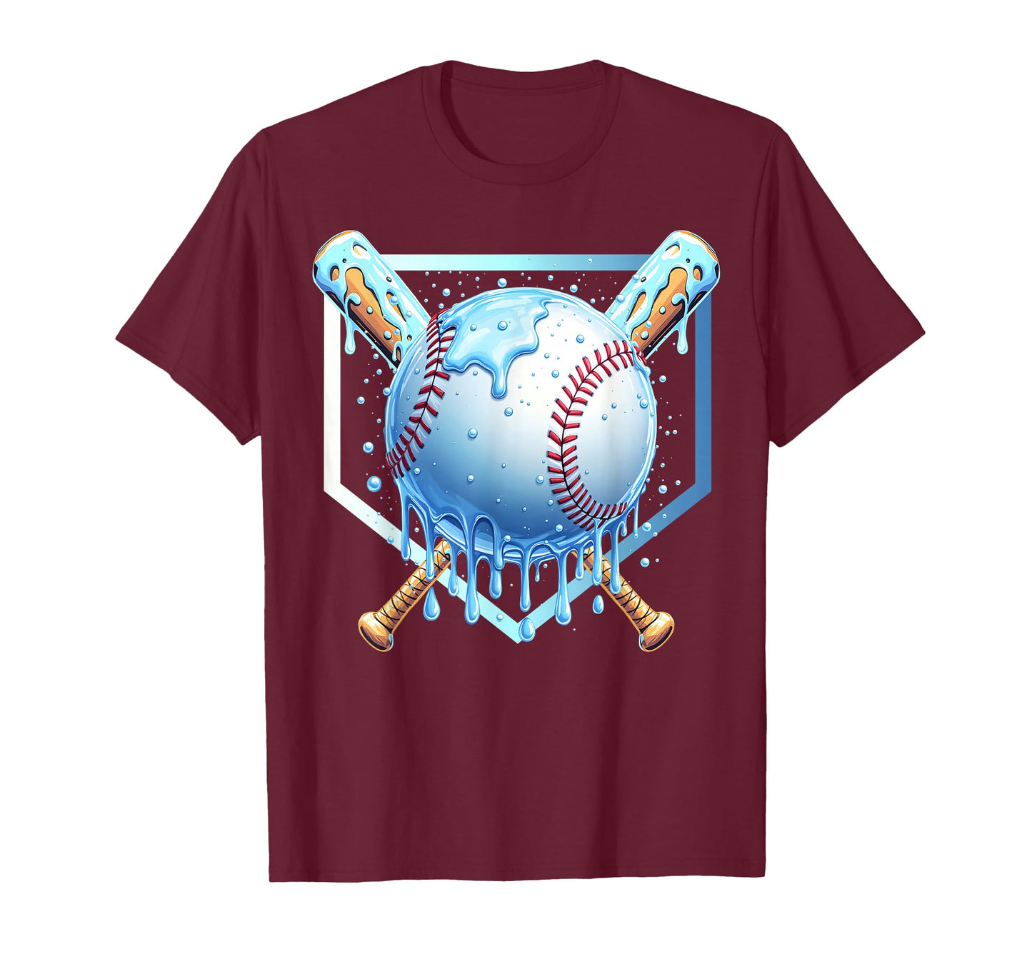 Baseball Drip For Boys Home Plate Ice Cream Drip Youth Sport T-Shirt