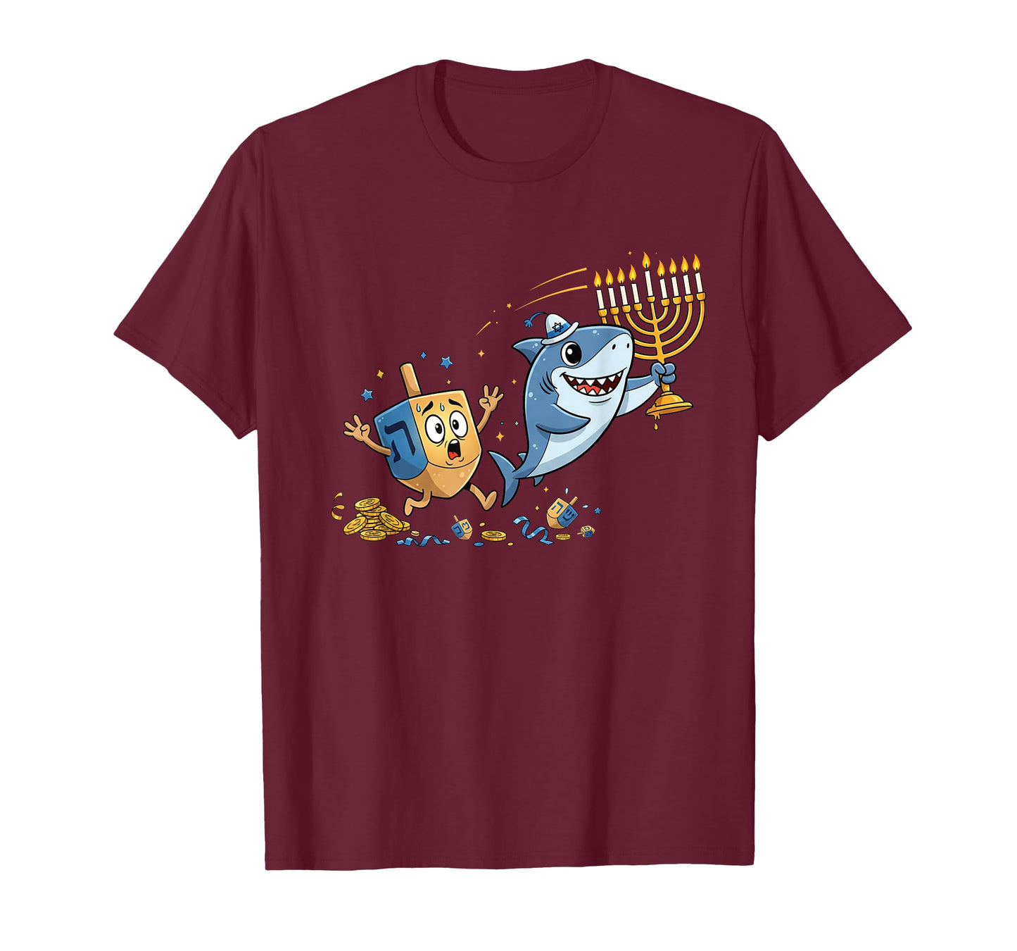 Funny Shark Dreidel Menorah Hanukkah Kids Womens Mens T-Shirt