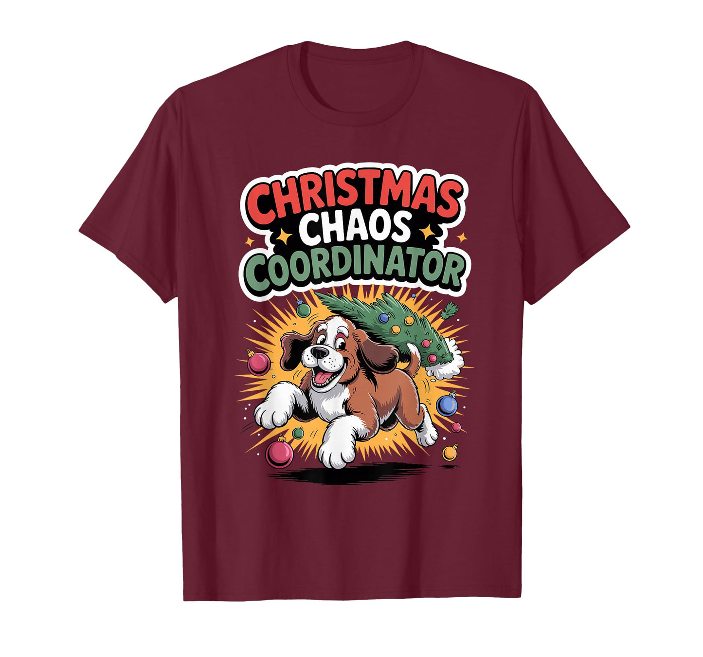 Christmas Chaos Coordinator Xmas Puppy Funny St Bernardoodle T-Shirt