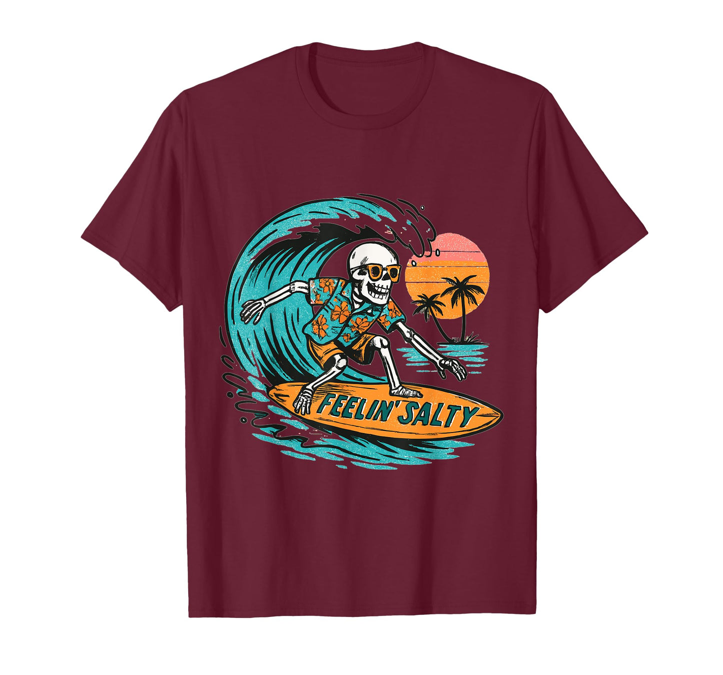 Feelin’ Salty Skeleton Surfer Retro Funny Beach Vacation Tee T-Shirt