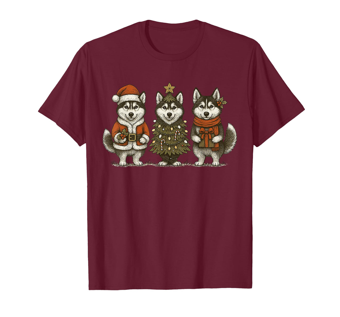 Siberian Husky Christmas Lights Dog Lover Xmas Pajama T-Shirt