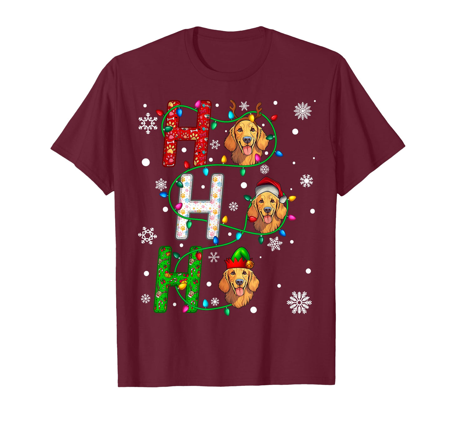 Santa Hat Ho Ho Family Christmas Golden Retriever Dog Xmas T-Shirt