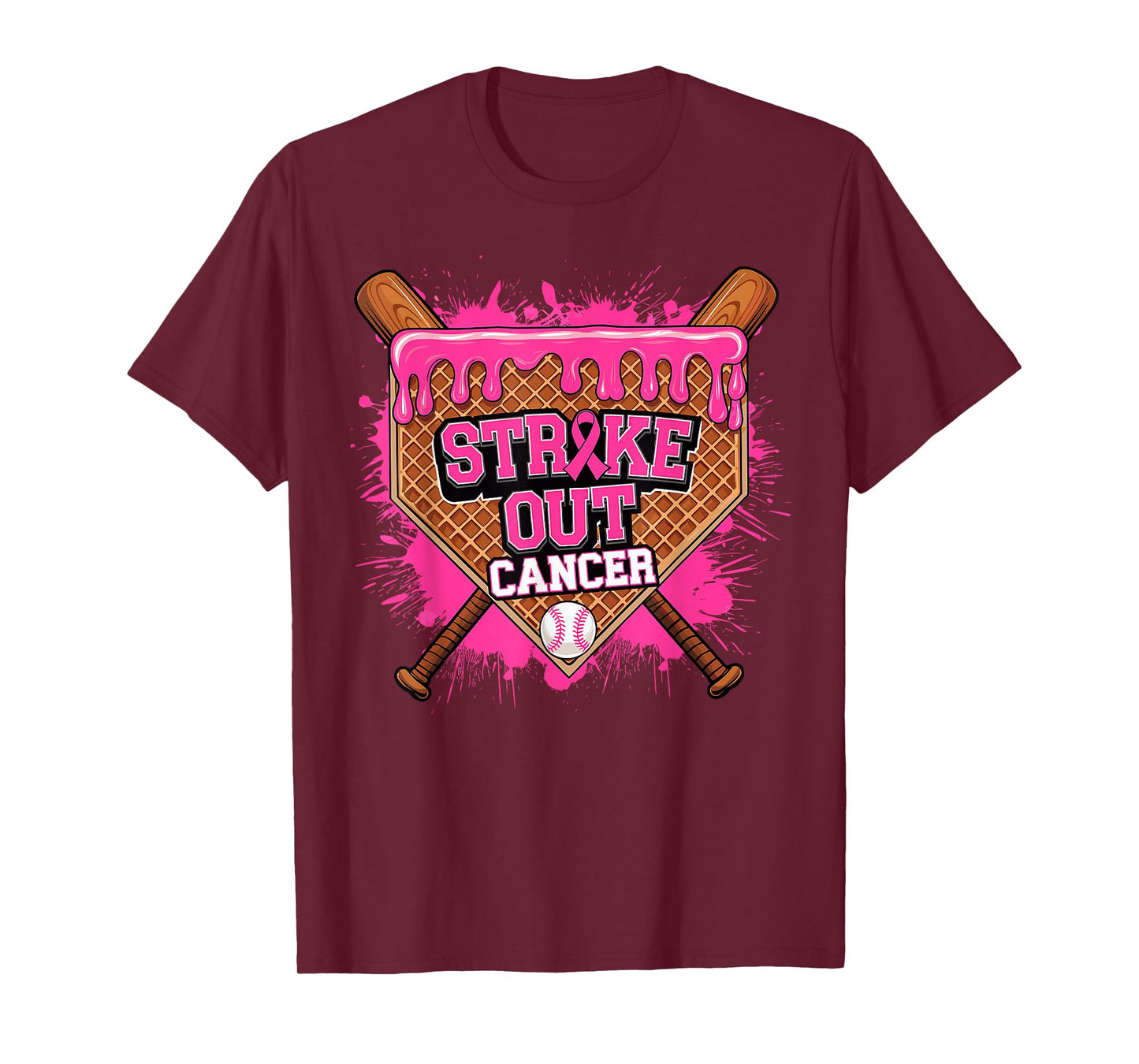 Strike Out Breast Cancer Warrior Baseball Drip Home Plate T-Shirt