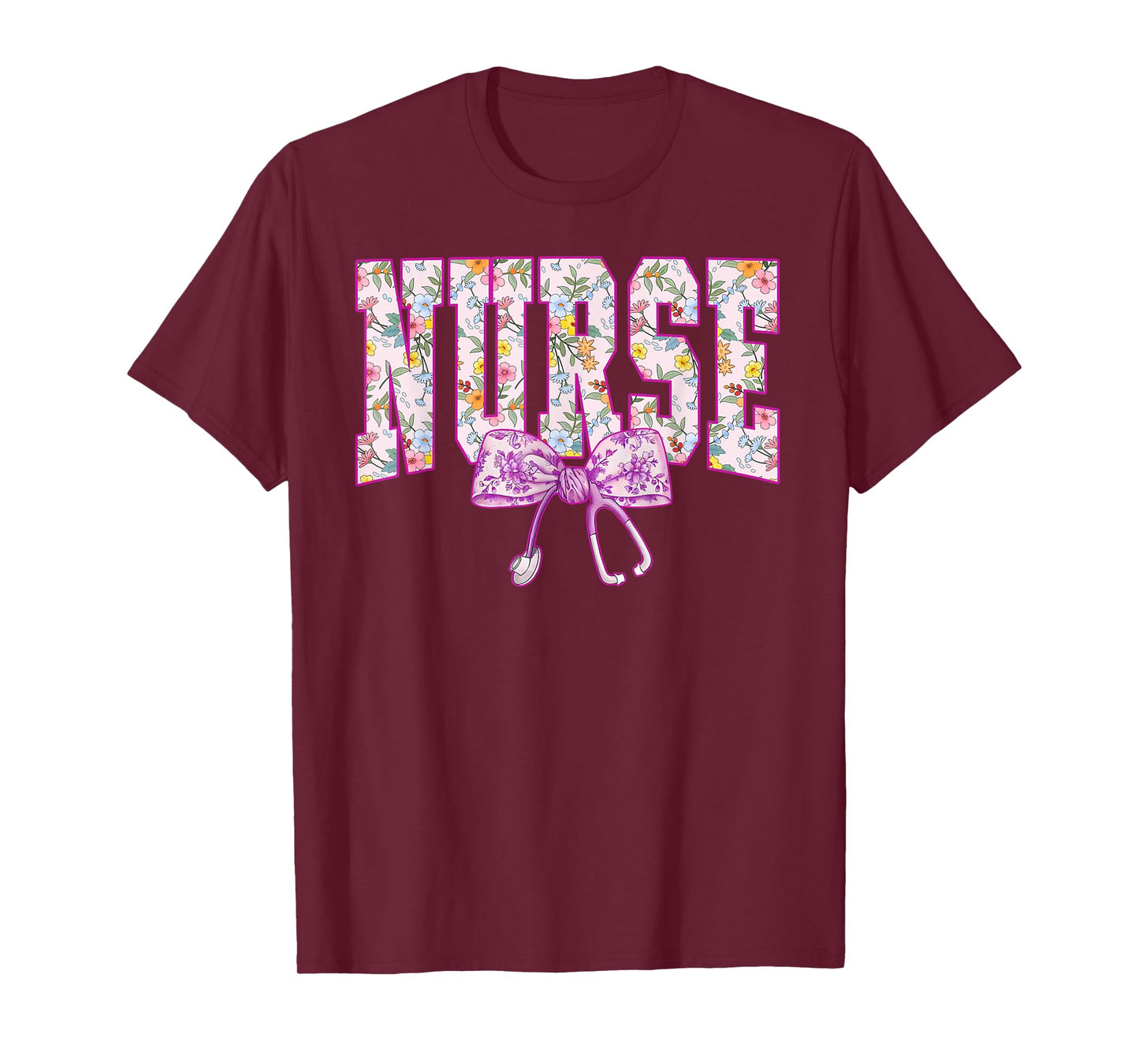 Cute Floral Pink Nurse Coquette Bow Stethoscope Nursing T-Shirt