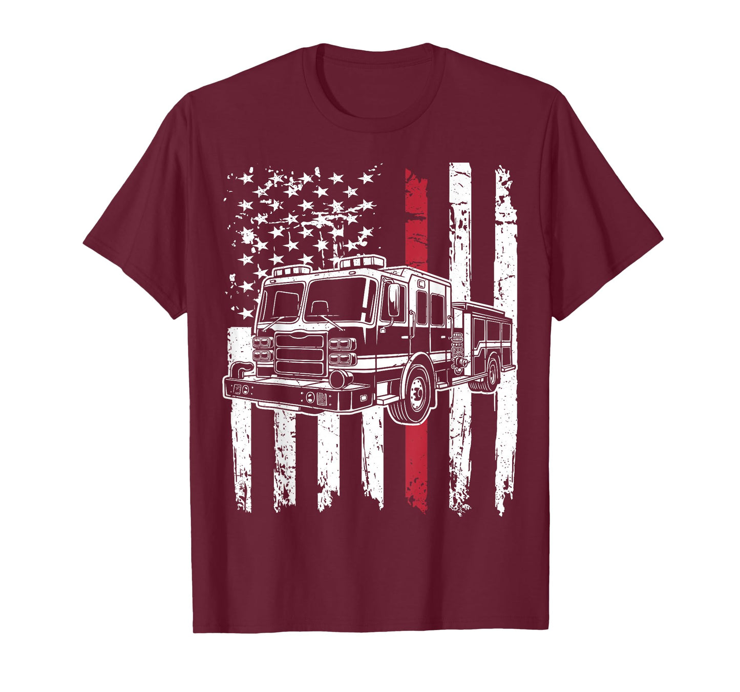Firetruck USA Flag Firefighter Firemen Fire Rescuer T-Shirt