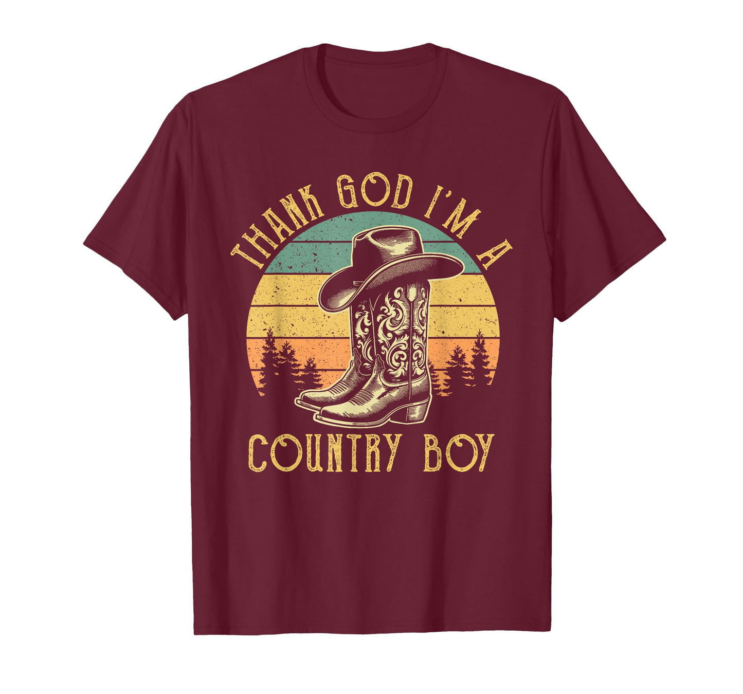 Thank God I'm A Country Music Boy Cowboy Western Retro T-Shirt