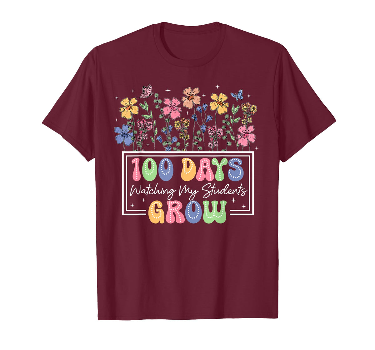 100 Days Of School Watching My Students Grow Boho Flowers T-Shirt