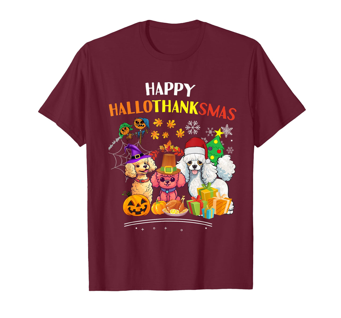 Poodle Dog Halloween Merry Christmas happy Hallothanksmas T-Shirt