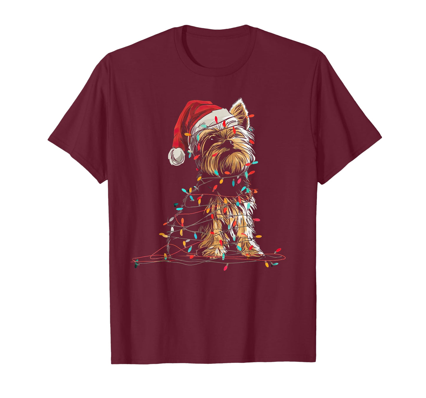 Funny Yorkshire Terrier Christmas Graphics Dog Lights Lover T-Shirt