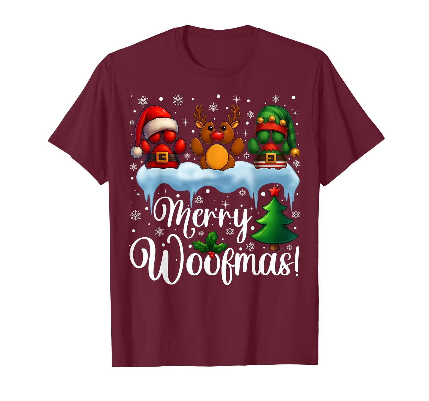Merry Woofmas Xmas Santa Reindeer ELF Dog Paw Christmas T-Shirt