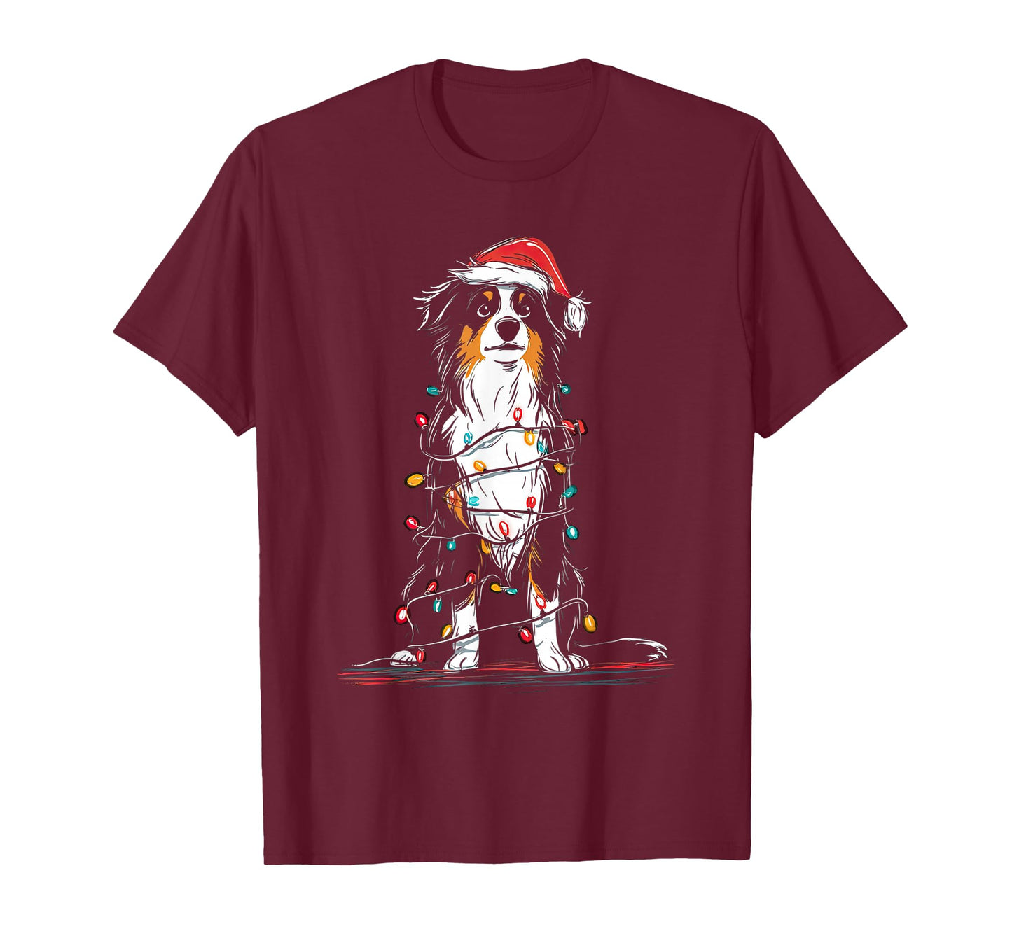 Australian Shepherd Christmas Graphics Dog Lights Aussie T-Shirt