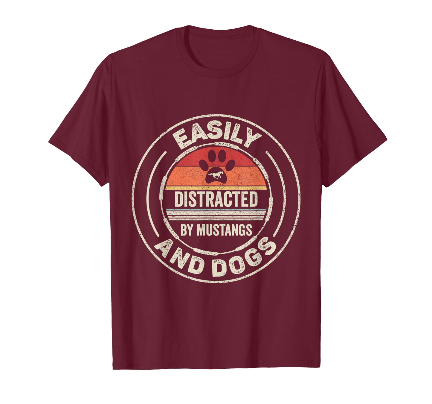 Retro Vintage Easily Distracted by Mustangs and Dogs T-Shirt