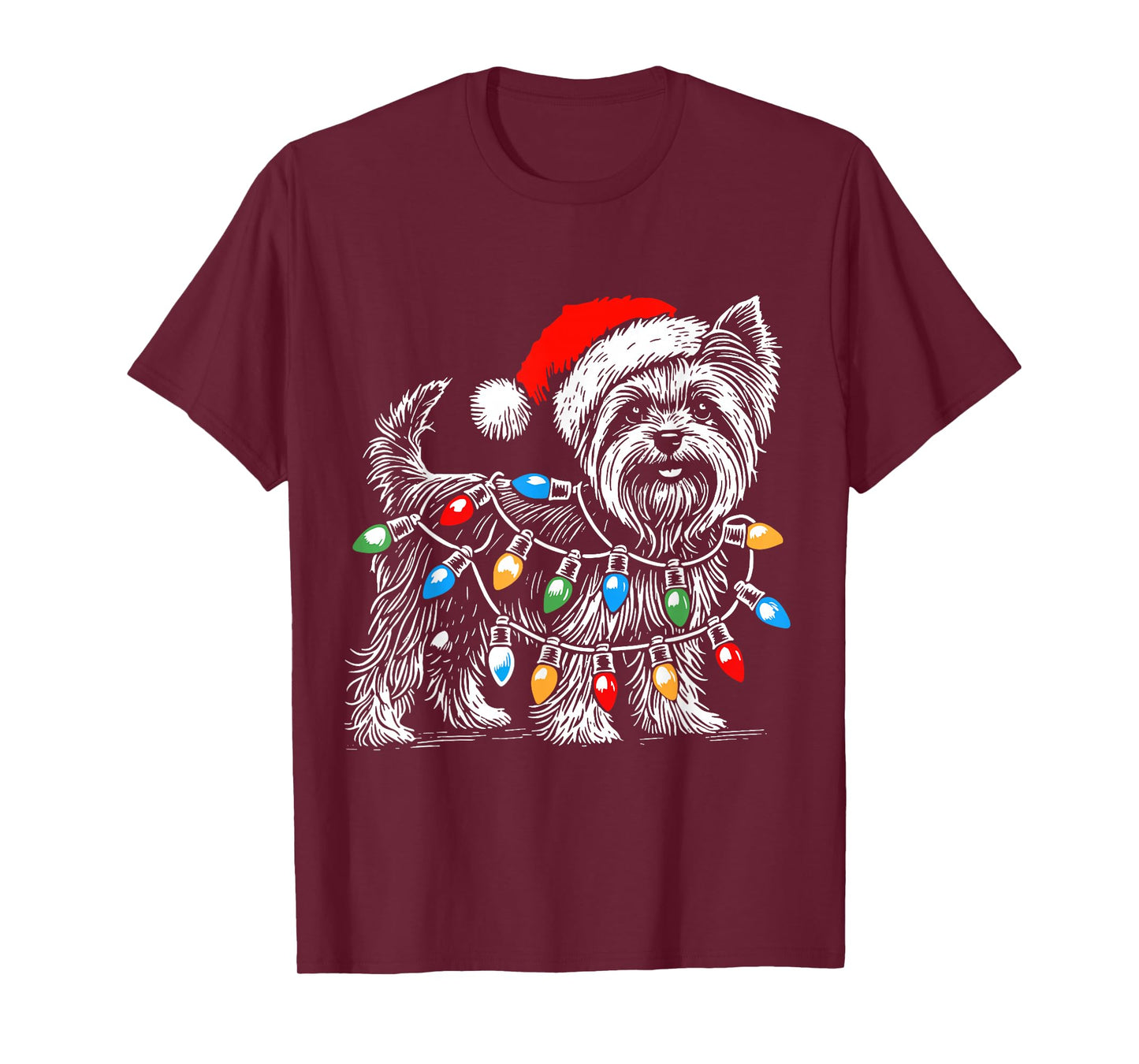 Yorkshire Terrier Christmas Lights Decorations Yorkie Dog PJ T-Shirt