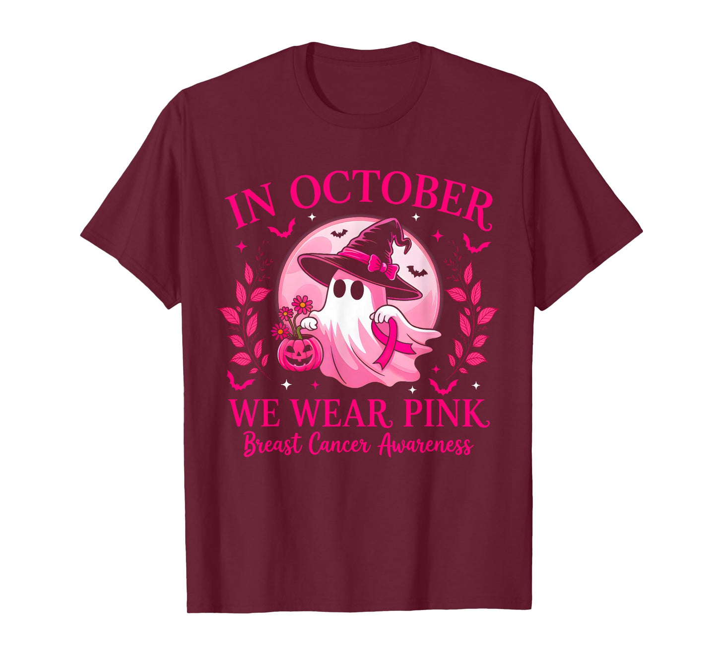In October We Wear Pink Shirt Ghost Halloween Breast Cancer T-Shirt