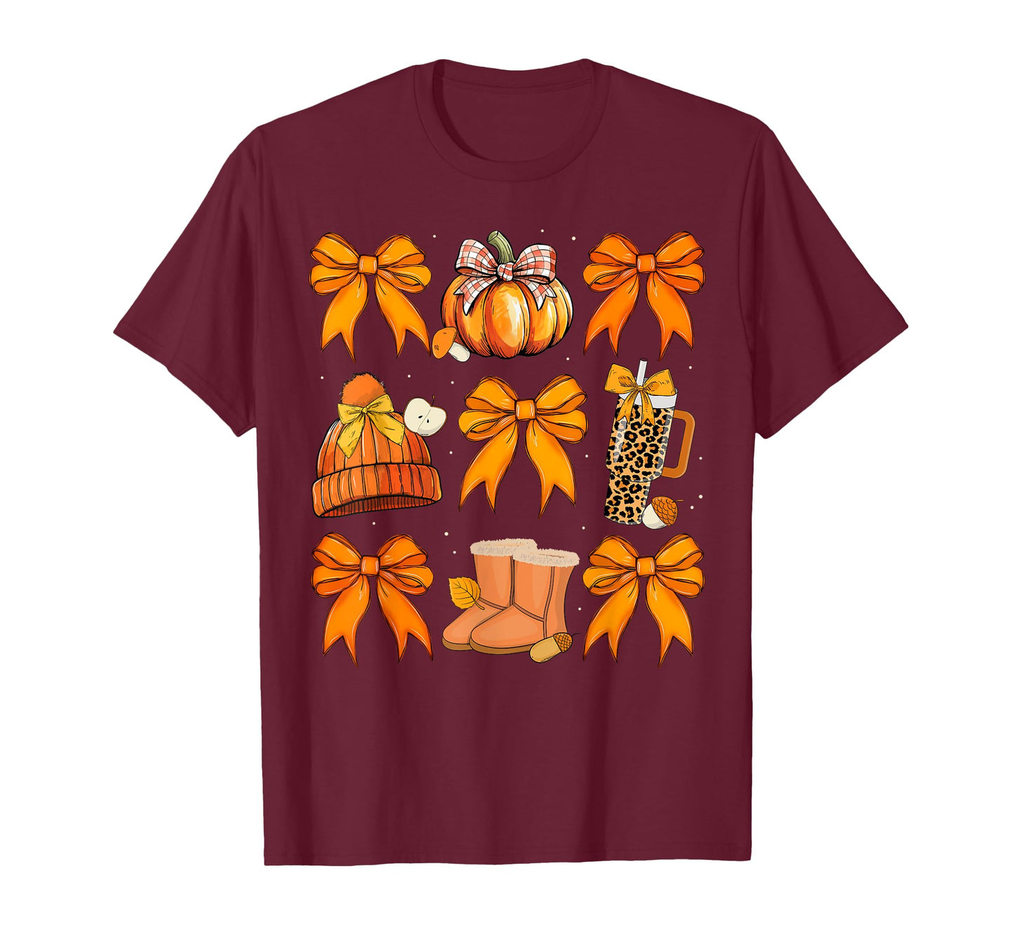 Retro Pumpkin Coquette Bow Fall Autumn Halloween Girl Women T-Shirt