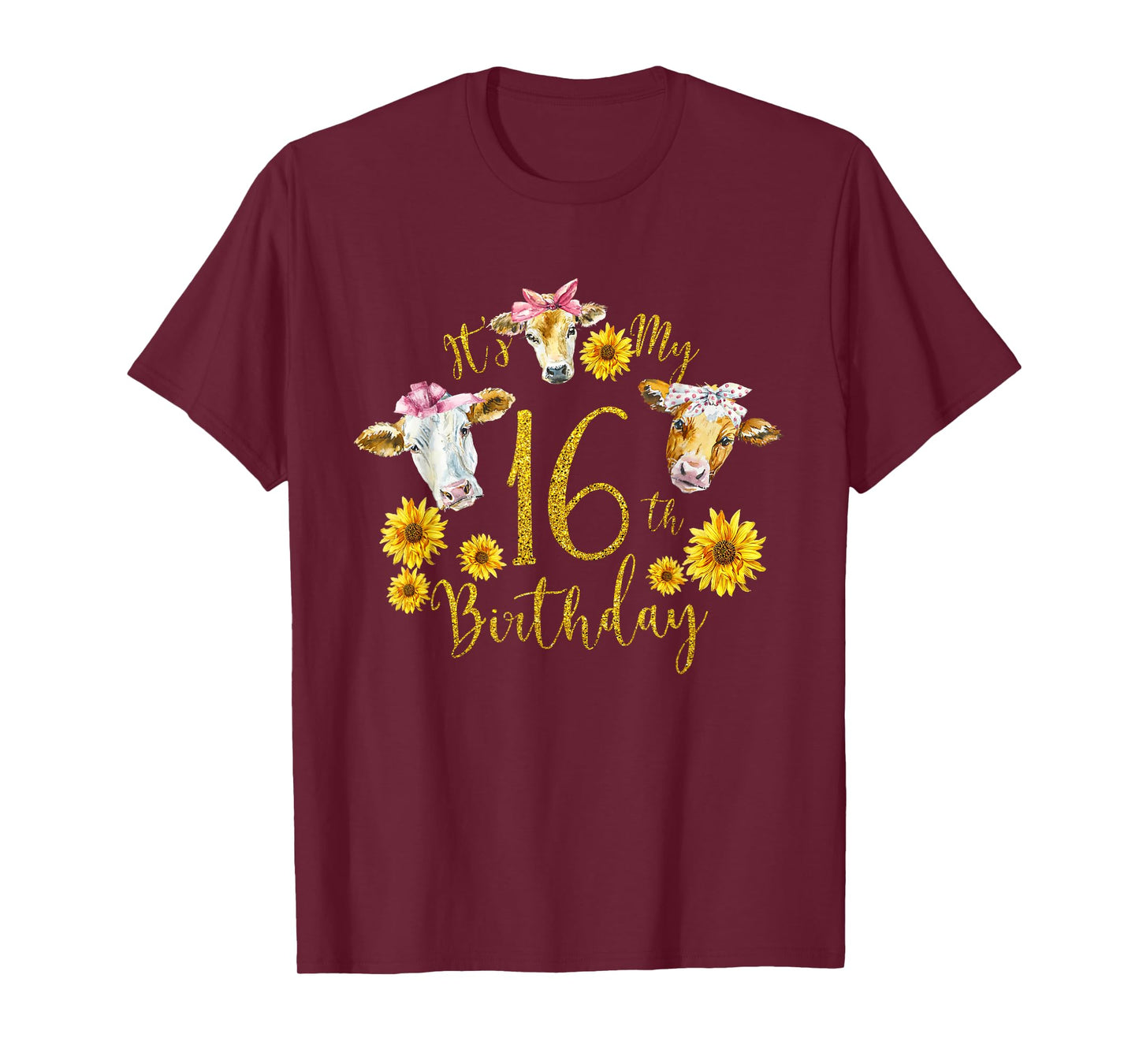 Sunflower Cow Its My 16th Birthday 16 Year Old Gifts Shirt T-Shirt