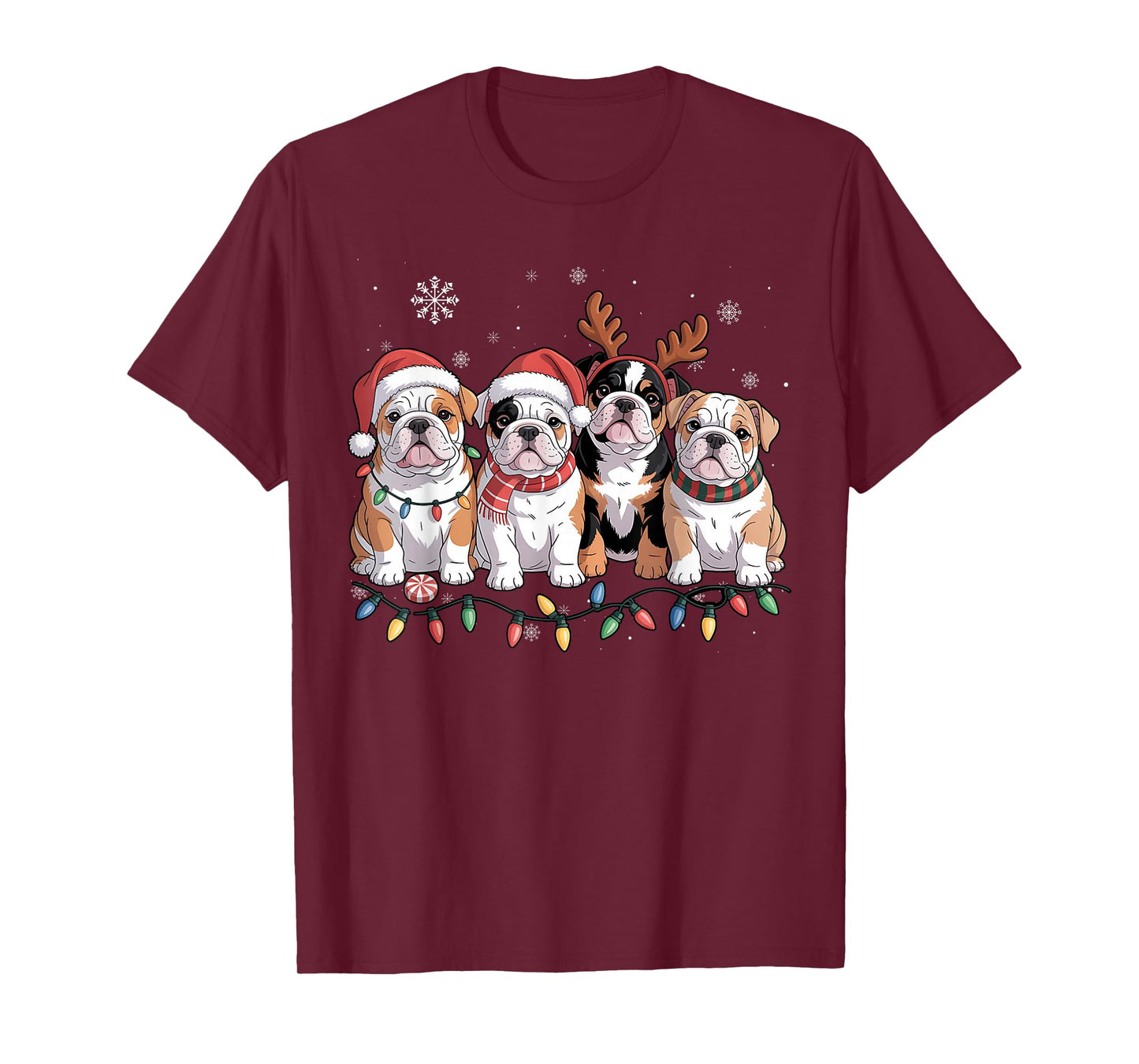 Cute Four English Bulldog Christmas for Women Men Dog Lover T-Shirt
