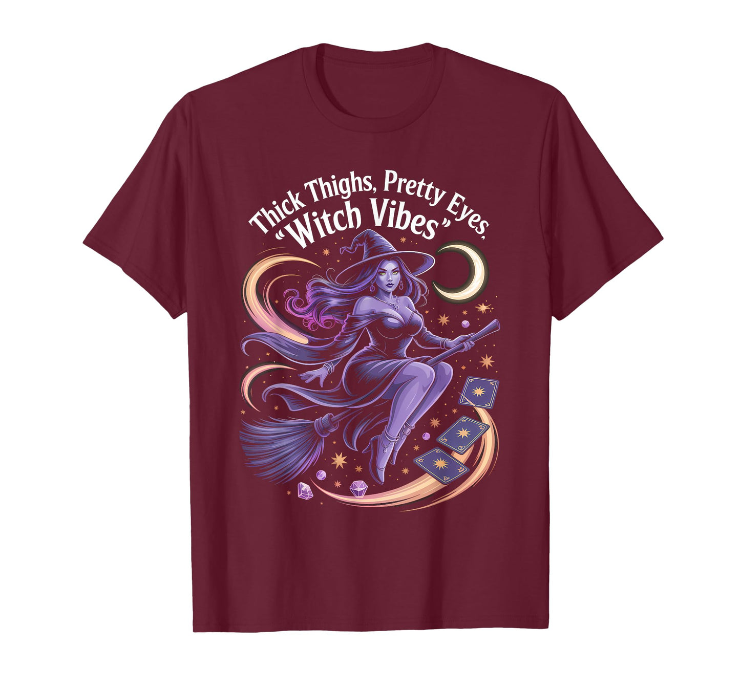 Thick Thighs Pretty Eyes Witch Vibes Mystical Halloween T-Shirt