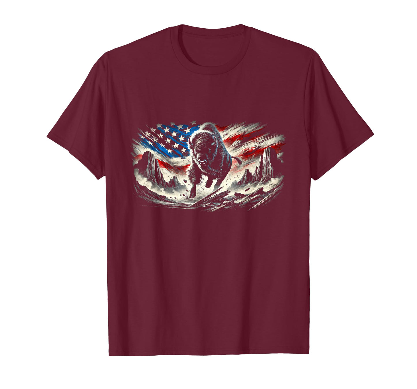Western Buffalo American Bison USA Buffalo American flag T-Shirt