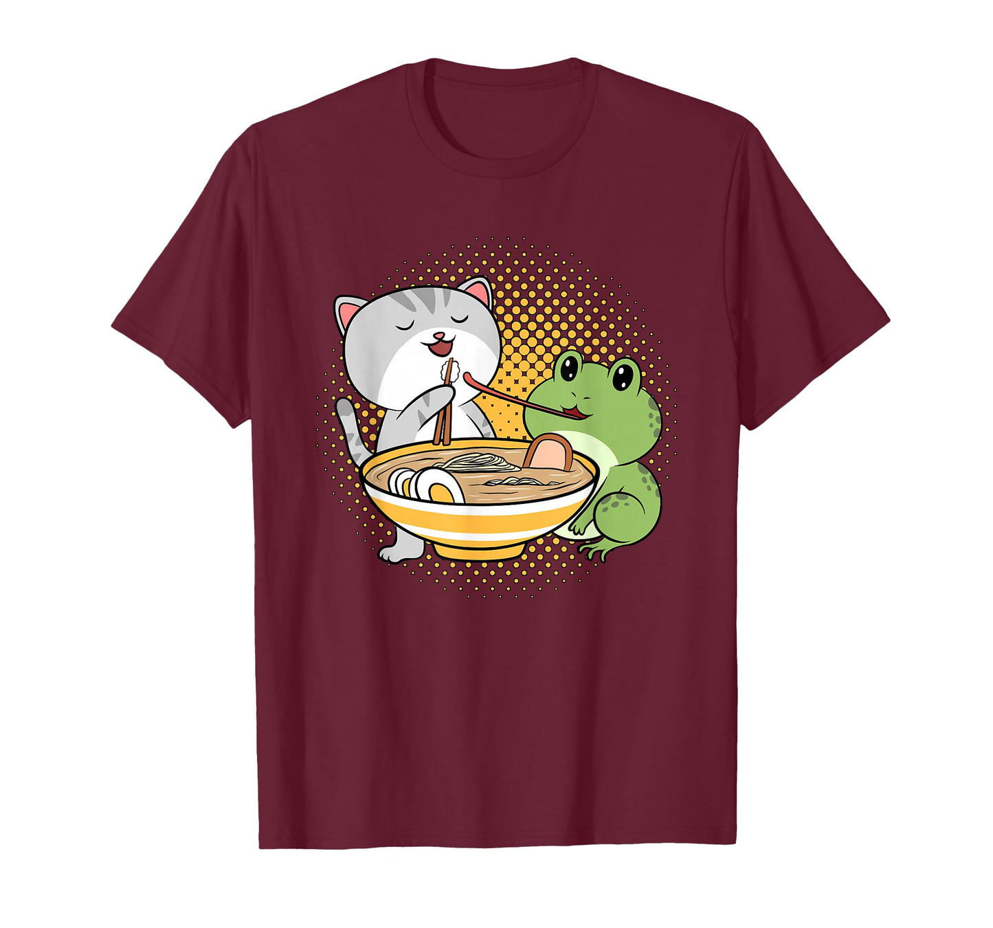 Kawaii Cat Eating Ramen Noodles Frog Otaku Manga Funny Anime T-Shirt