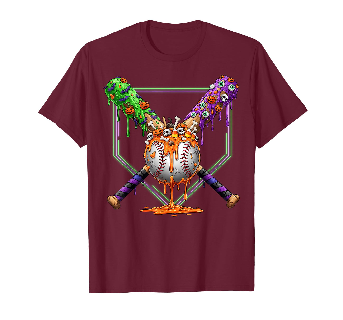 Spooky Baseball Ice Cream Drip Home Plate Dripping Halloween T-Shirt