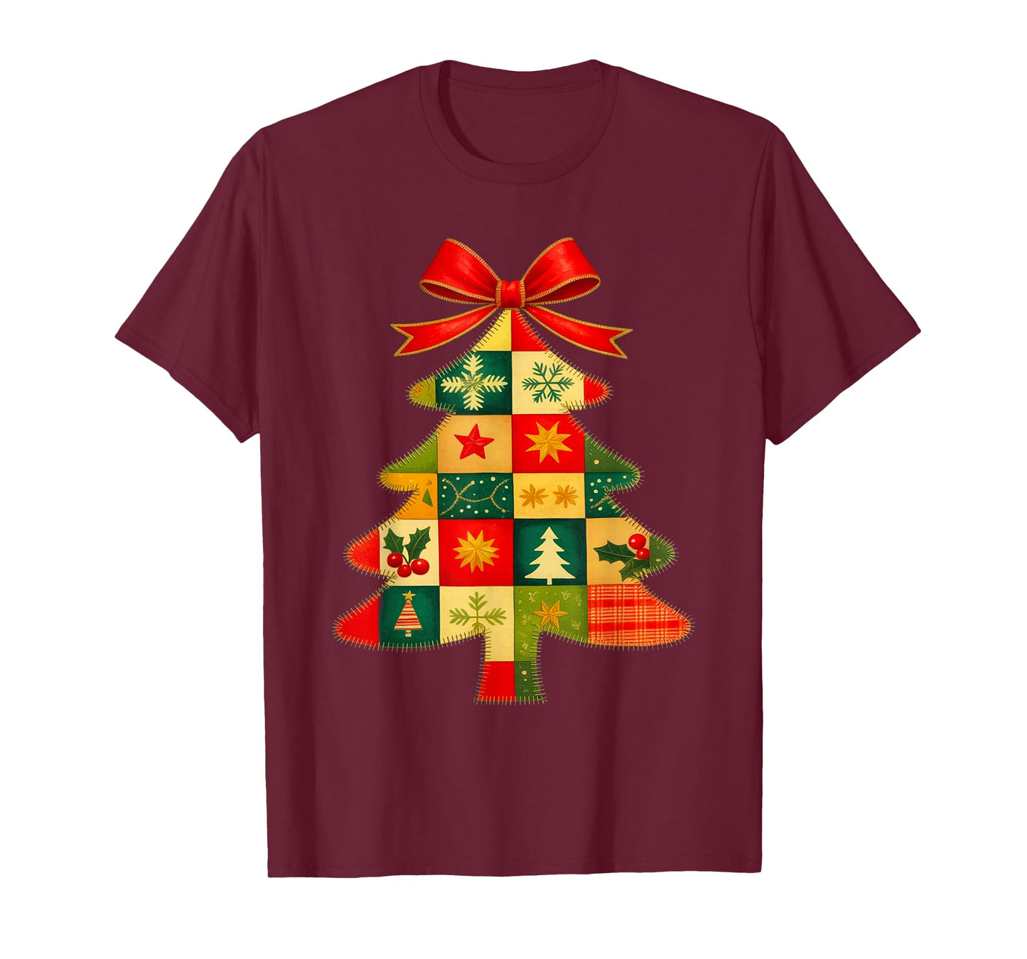 Family Christmas Patchwork Tree Holiday Xmas Vibes Men Women T-Shirt