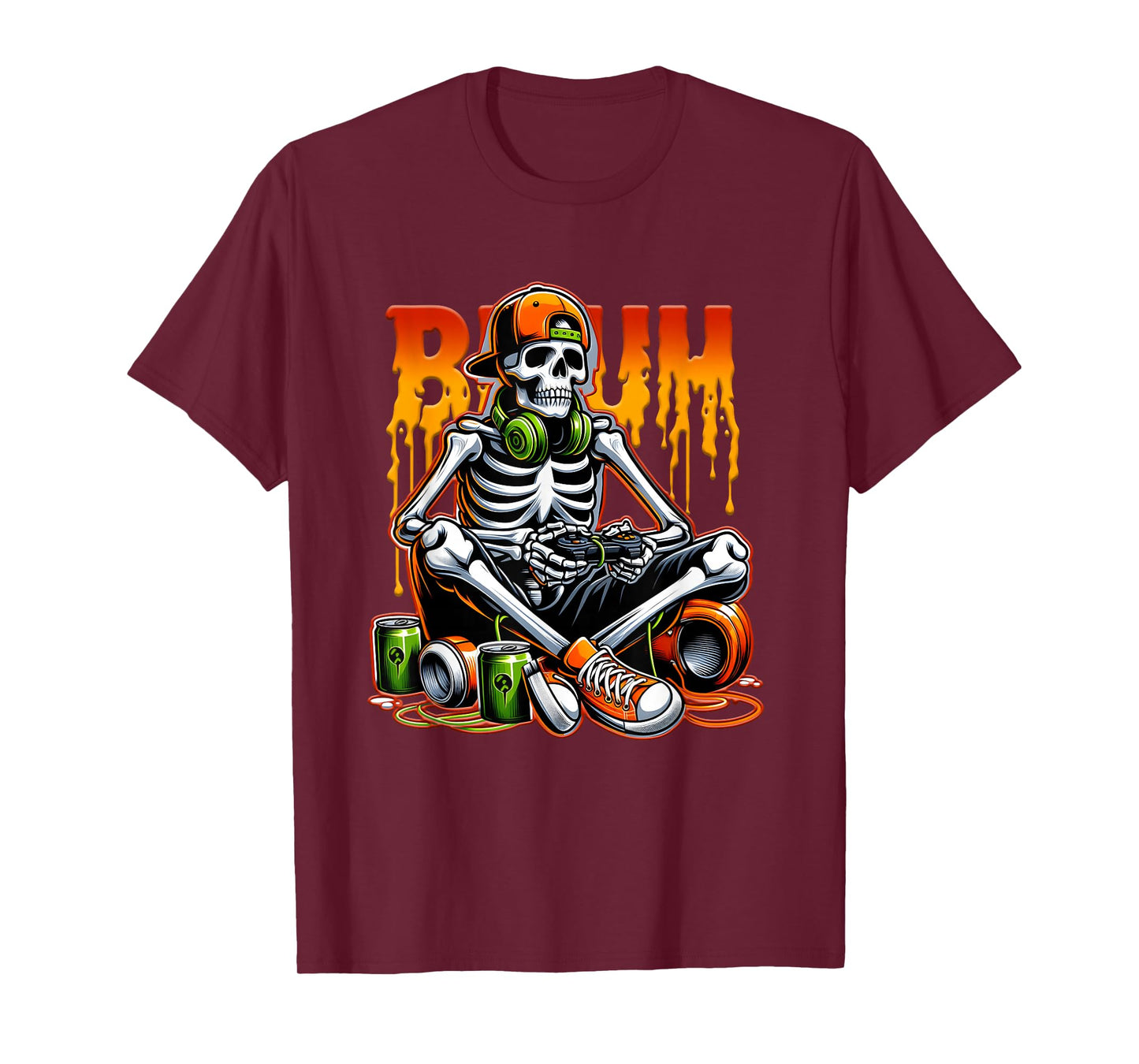 Dripping Bruh Halloween Gamer Skeleton Play Video Gaming T-Shirt