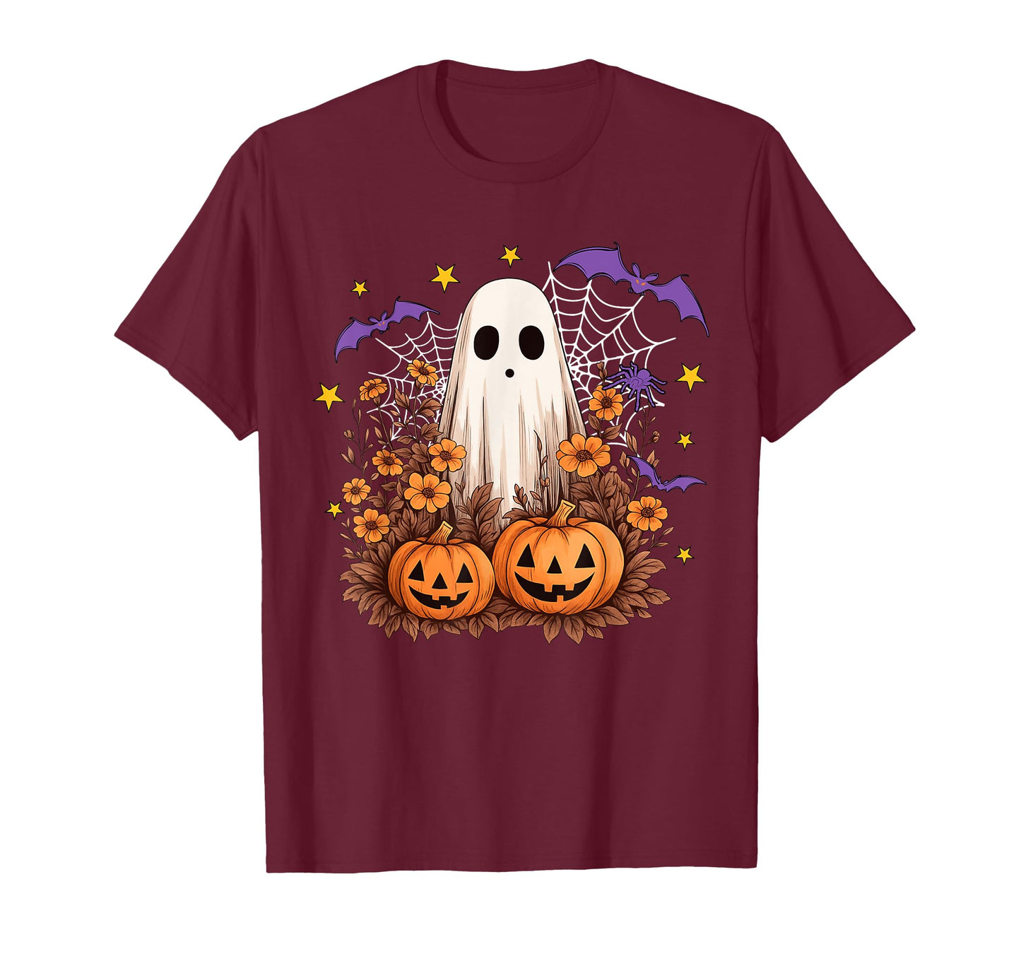 Retro Floral Ghost Cute Pumpkin Autumn Halloween Women Kids T-Shirt