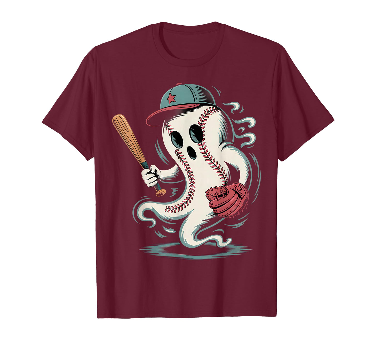 Ghost Baseball Player Funny Halloween Sports Mashup T-Shirt
