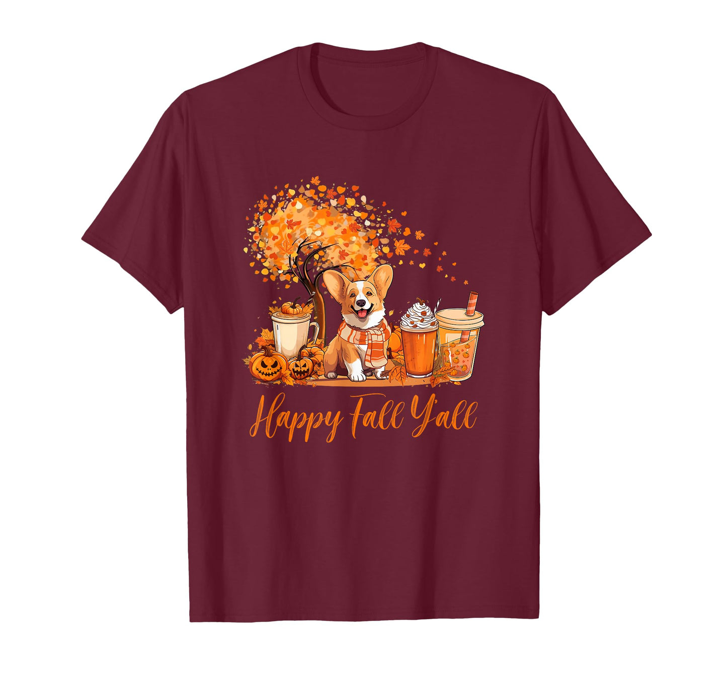 Happy Fall Y'all Corgi Autumn Pumpkin Spice Latte T-Shirt