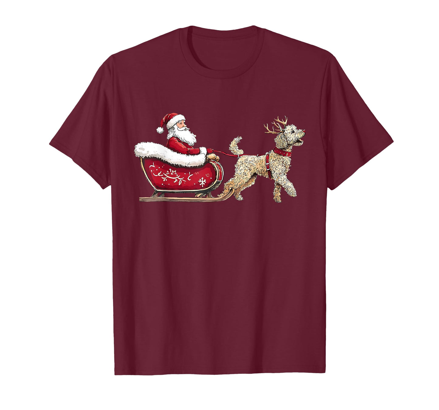 Funny Santa Claus Goldendoodle Reindeer Sleigh Christmas T-Shirt
