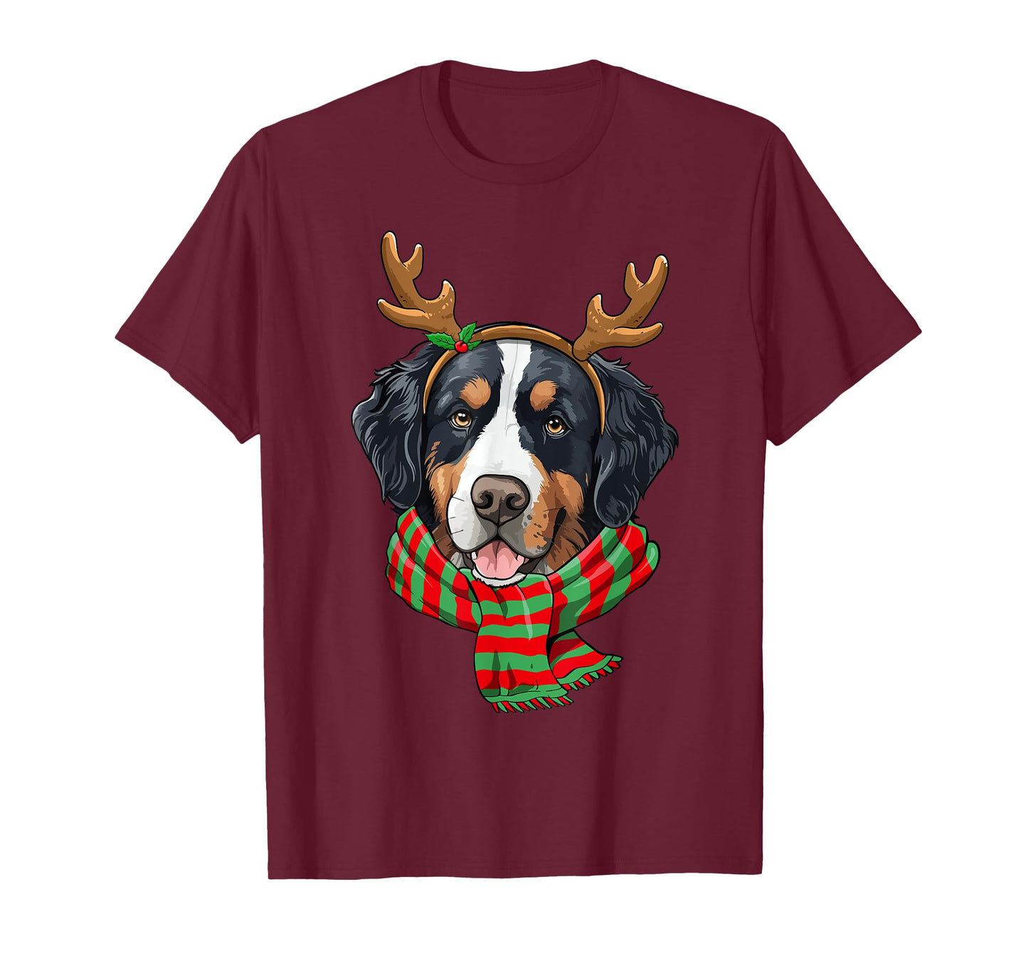 Bernese Mountain Dog Christmas Reindeer Santa Hat Funny Xmas Men Women Girls Kids T-Shirt