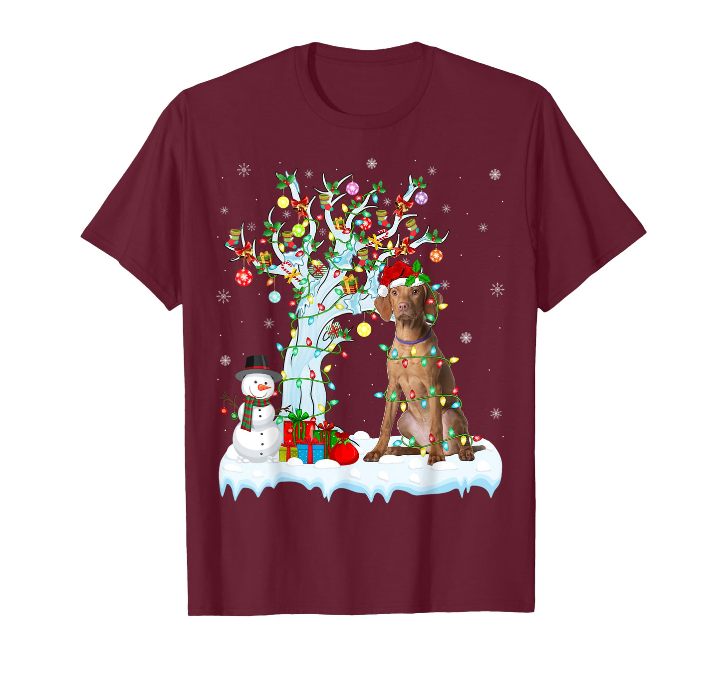 Vizsla Dog Xmas Lighting Tree Santa Hat Vizsla Christmas Men Women Kids T-Shirt