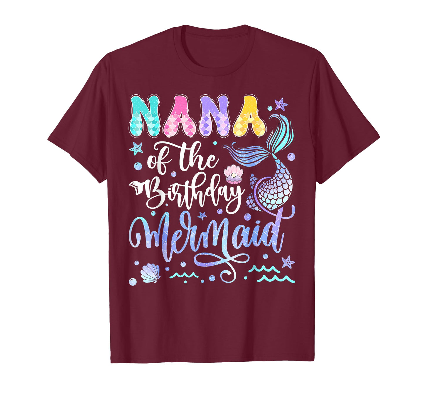 Nana Of The Birthday Mermaid Bday Girl Groovy T-Shirt