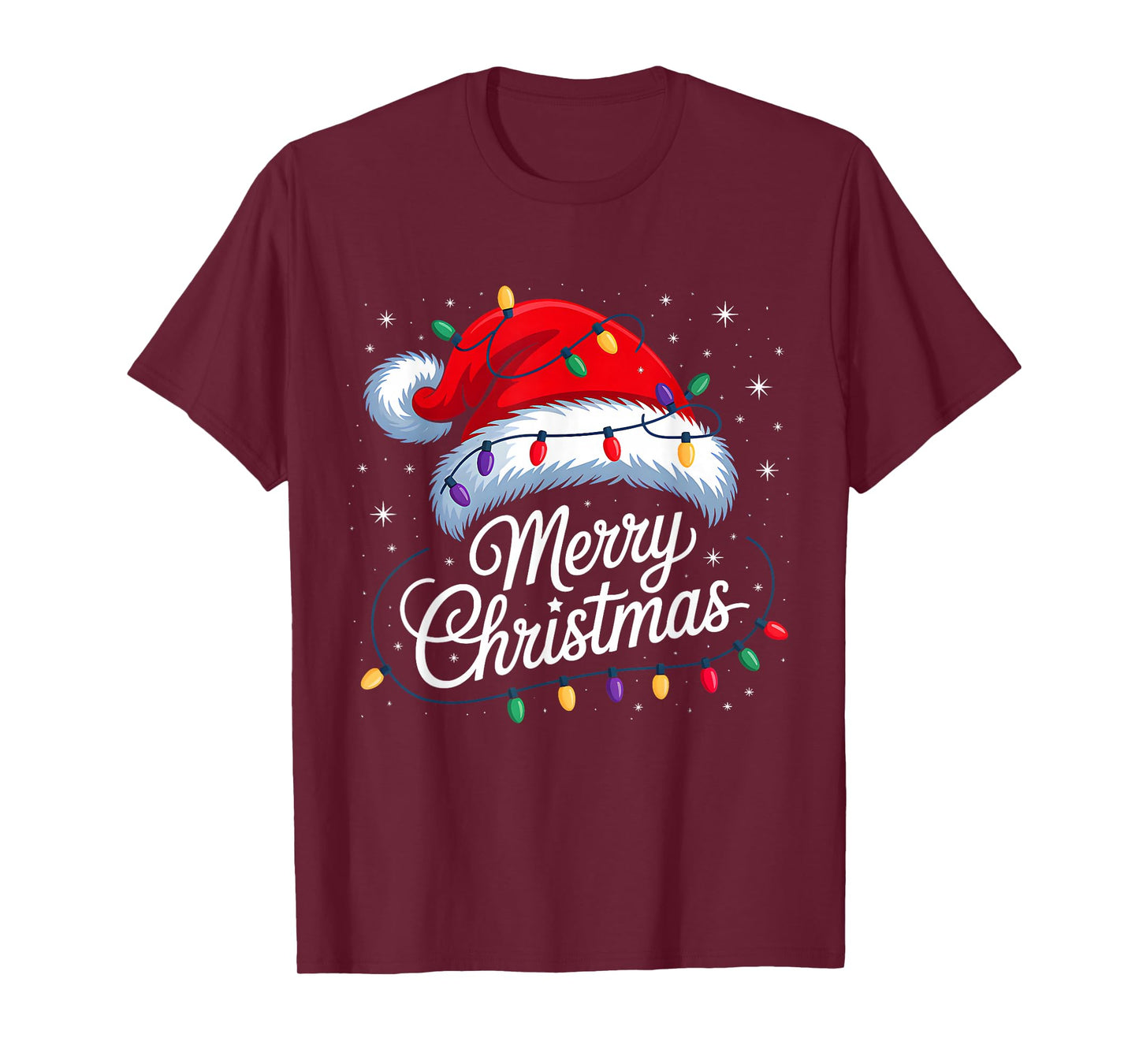 Merry Christmas Lights Red Santa Hat Xmas Family Men Women T-Shirt
