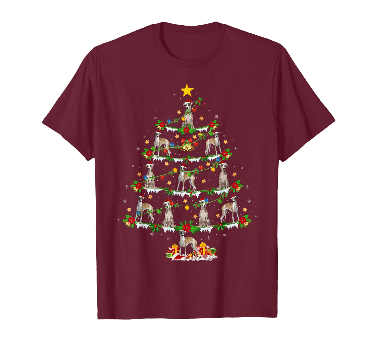 Holiday Xmas Lighting Santa Whippet Dog Christmas Tree T-Shirt
