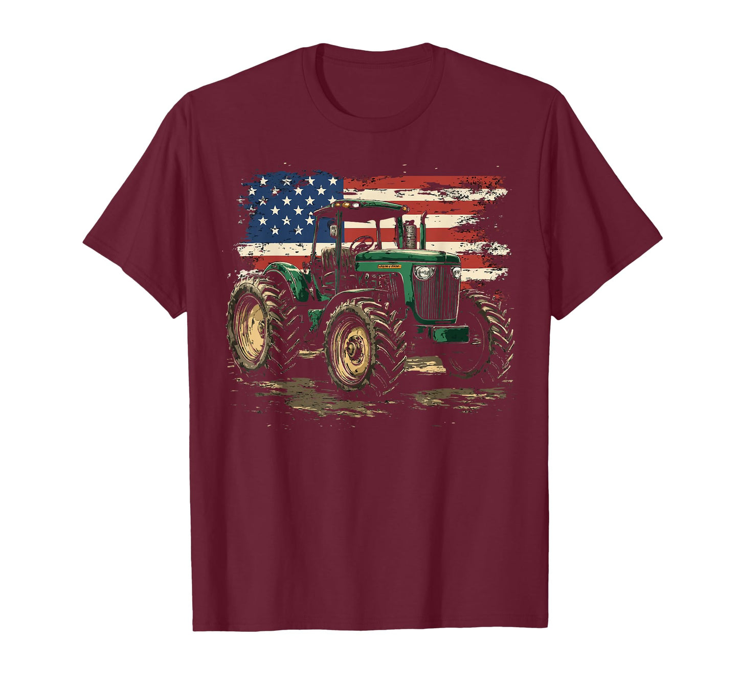 Vintage Green Tractor American Flag Pride T-Shirt