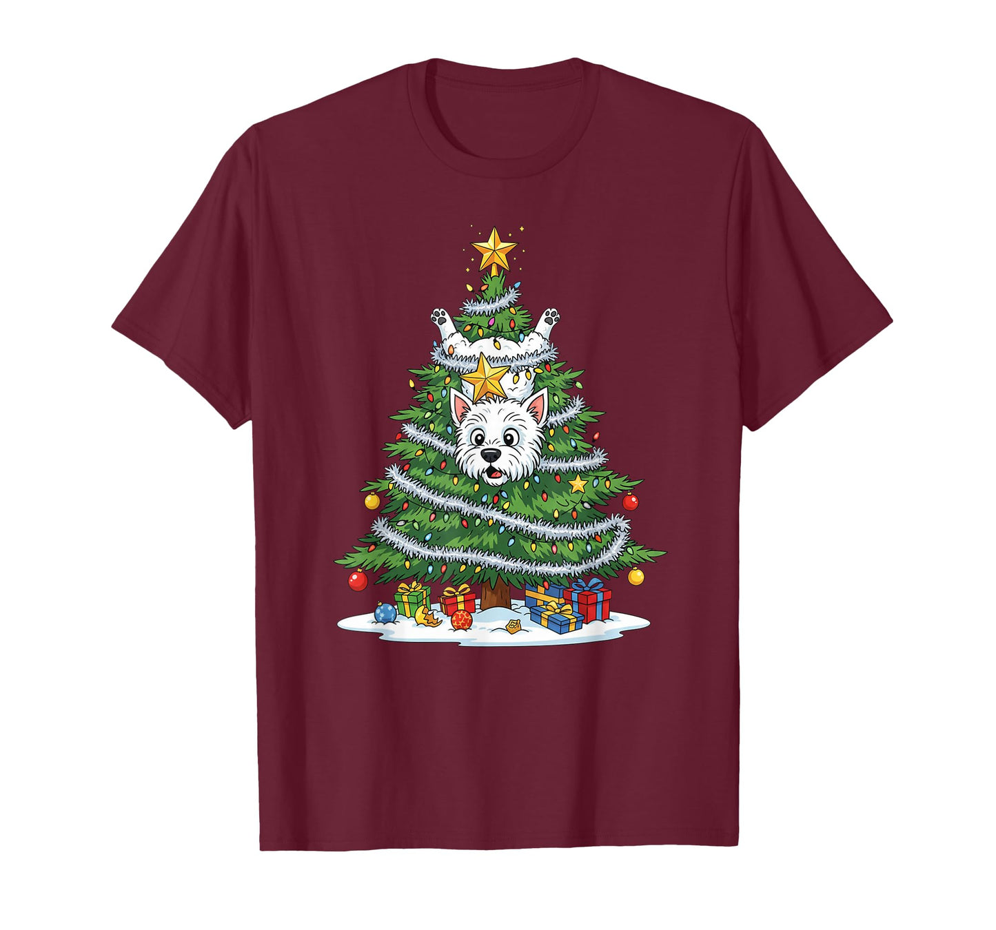 Funny West Highland White Terrier Dog Christmas Tree T-Shirt