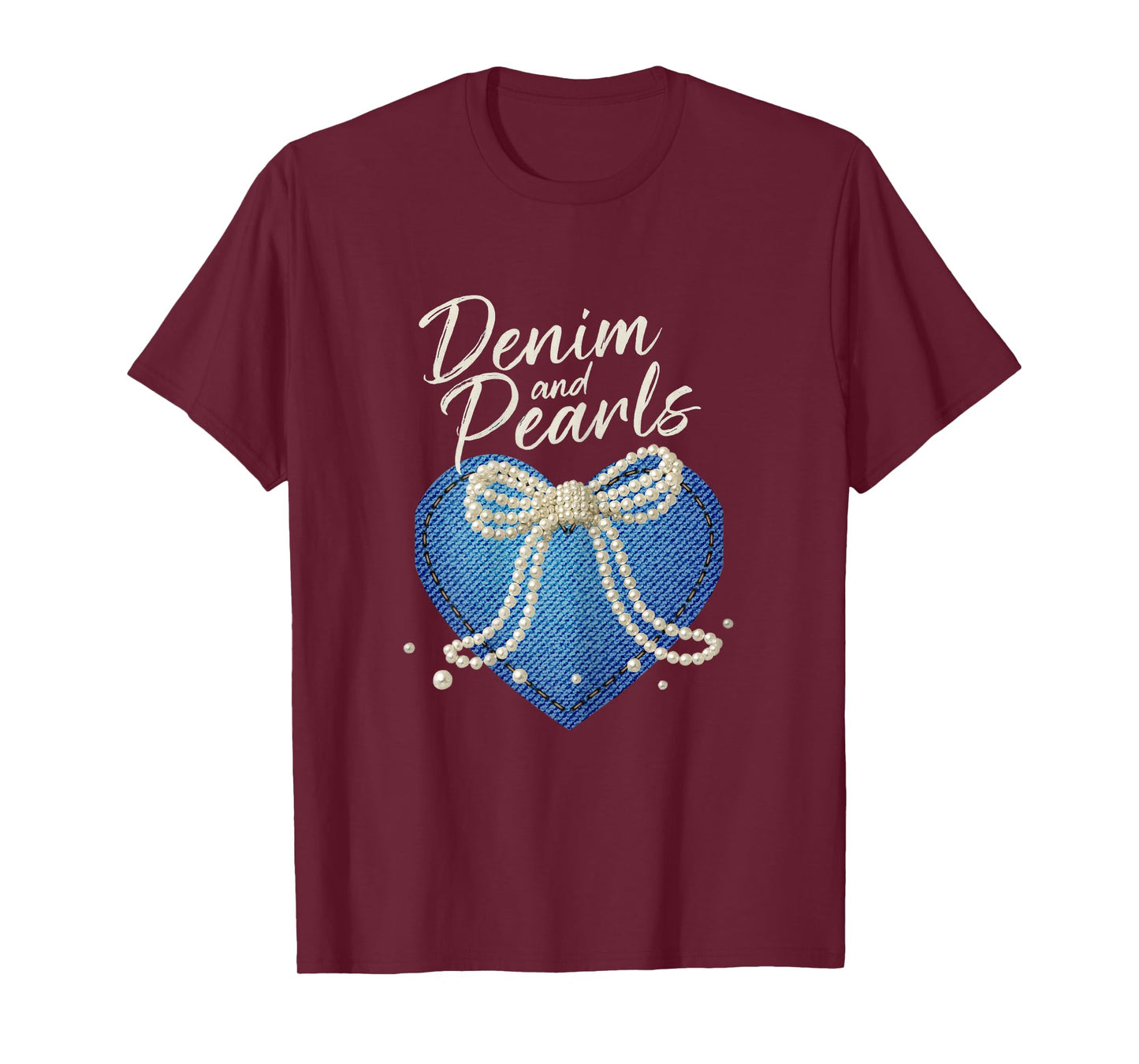Denim and Pearls Heart Country Western Fashion for Women's T-Shirt