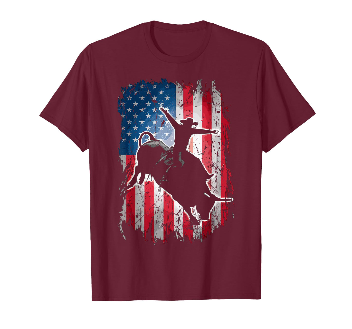 Rodeo Rider Bull USA Flag American Patriotic Cowboys T-Shirt
