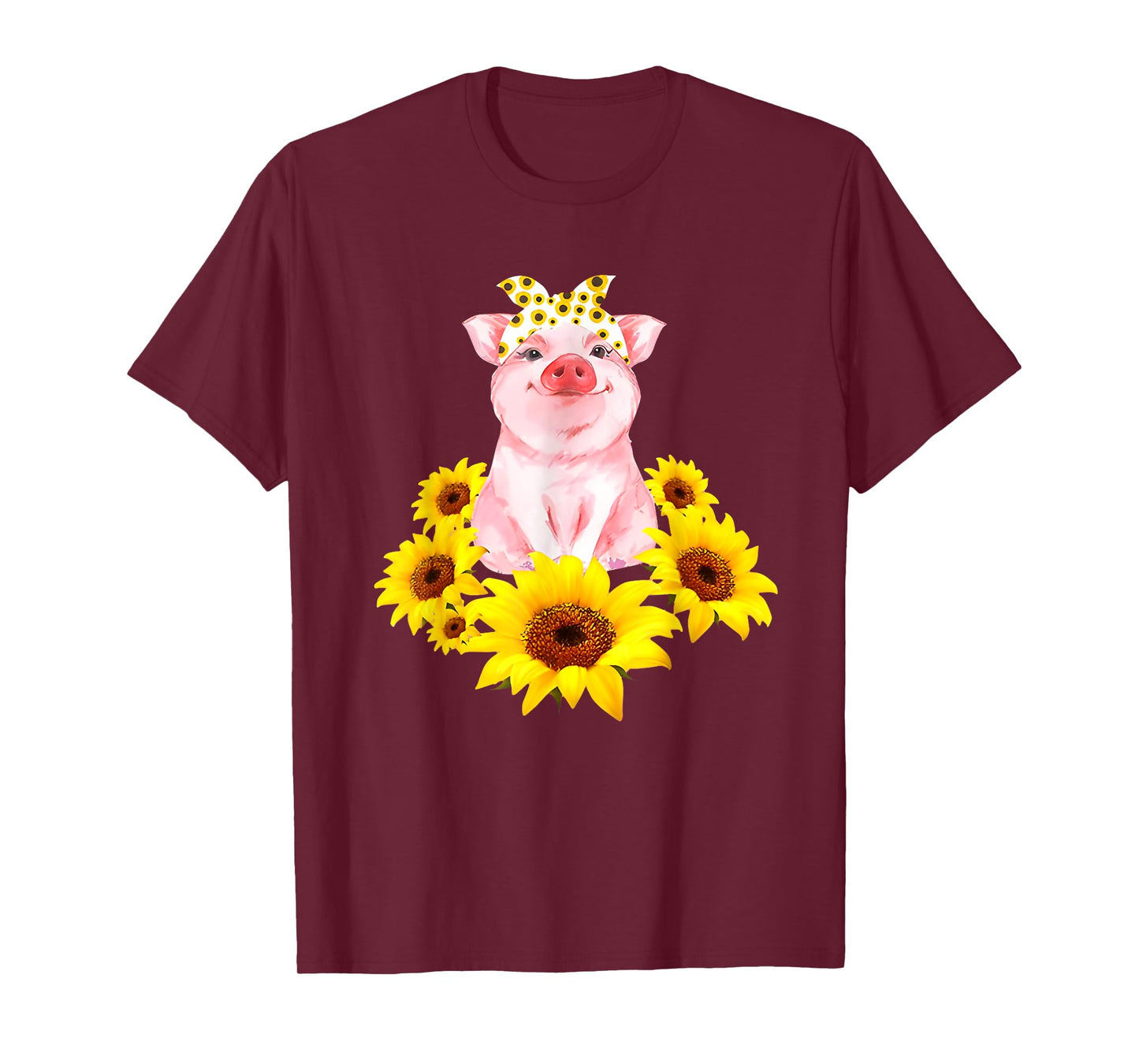 Cute Piggy With Sunflower Tiny Pig With Bandana T-Shirt