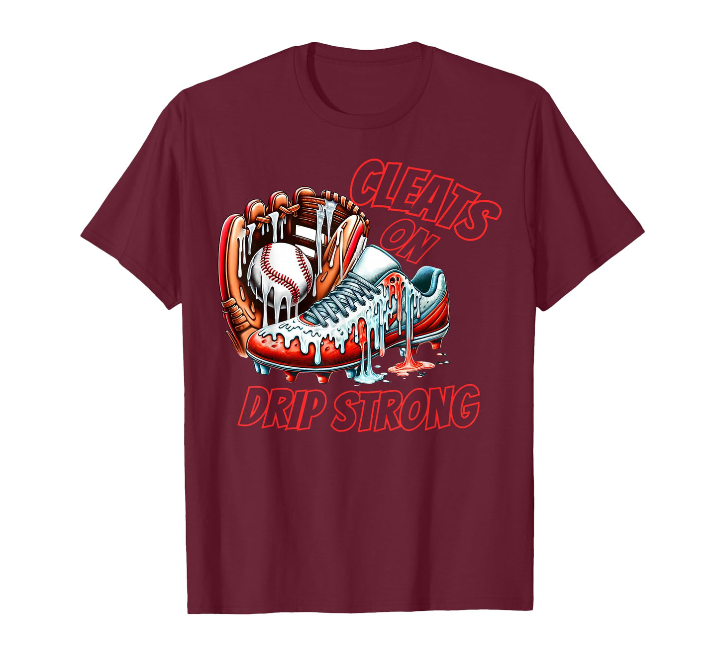 Cleats On Drip Strong Baseball Ice Cream Drip Men Women Kids T-Shirt