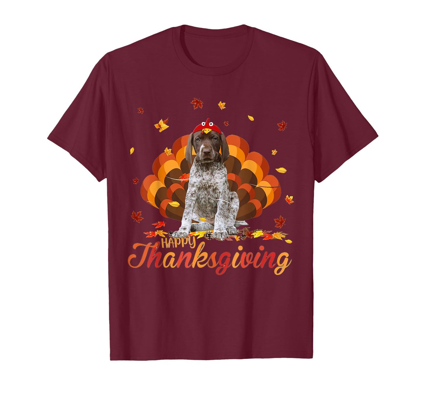 Cute German Shorthaired Pointer Happy Thanksgiving Turkey T-Shirt