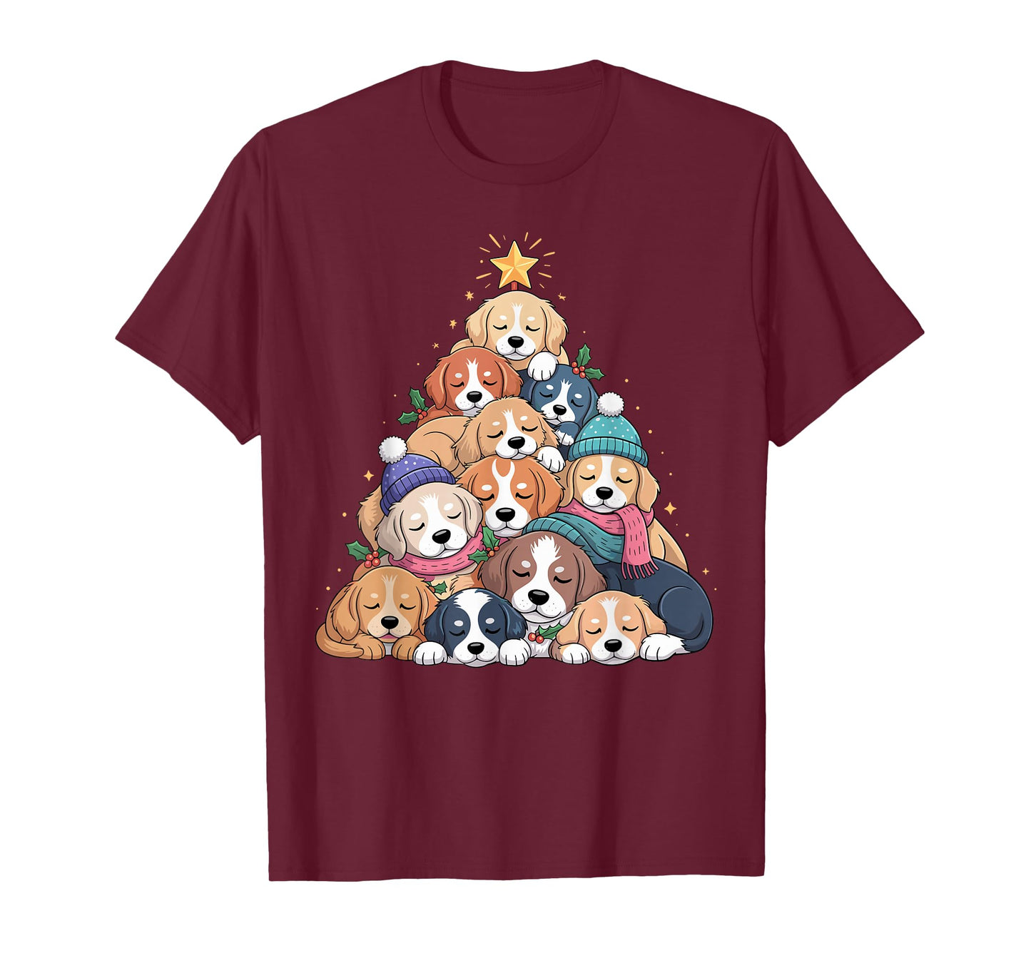 Cute Dog Puppy Christmas Tree for Family Men Women Kids T-Shirt