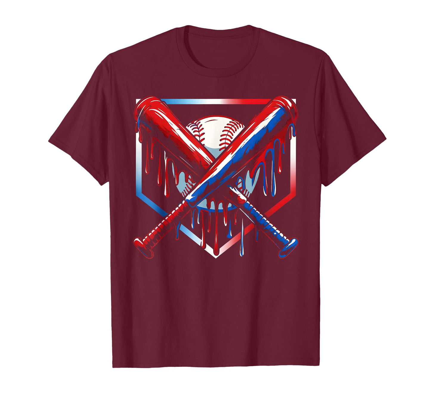 Baseball Ice Cream Drip Youth 4th Of July Red White And Blue T-Shirt