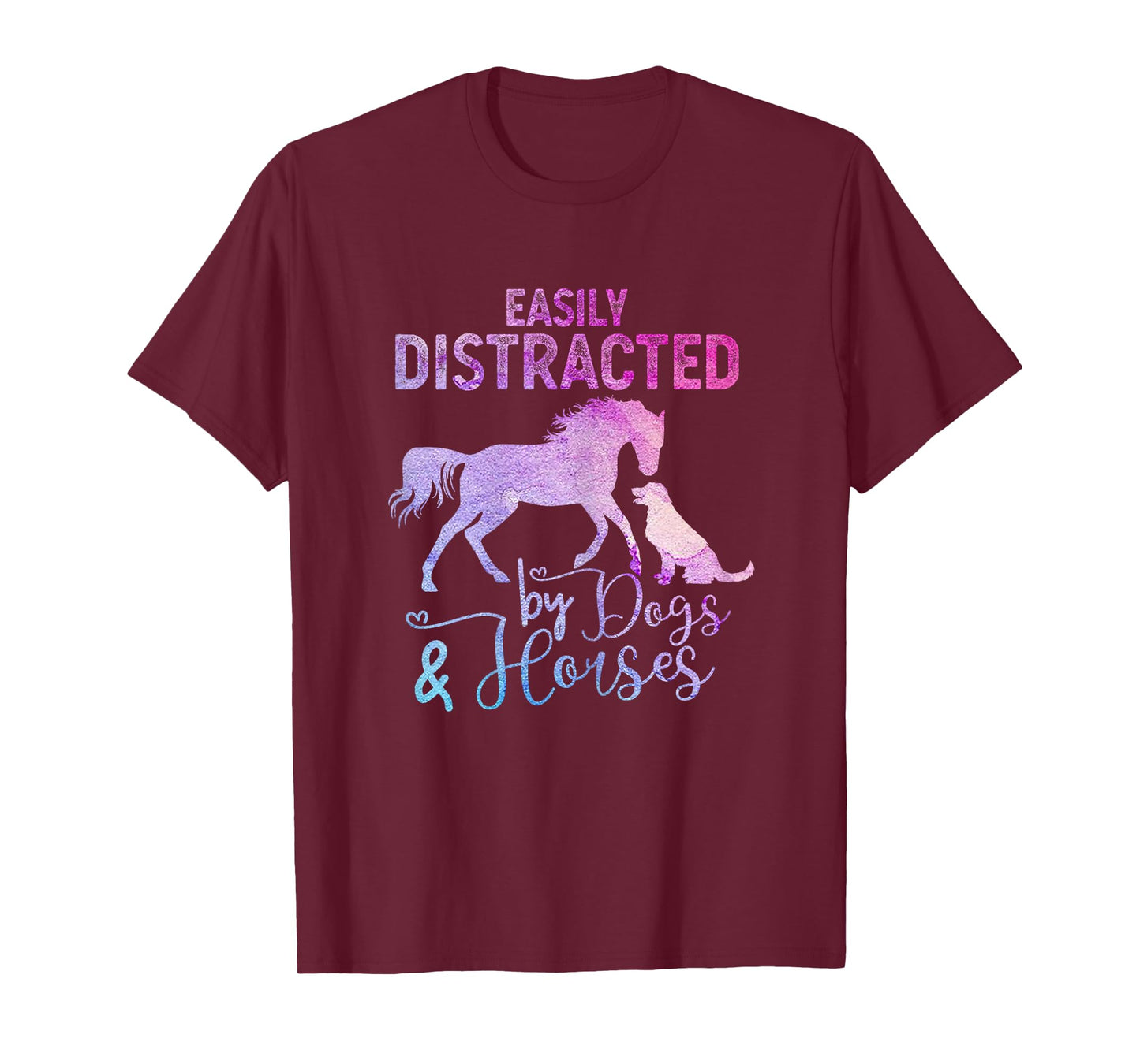 Funny Horse Women Girls Easily Distracted By Dogs & Horses T-Shirt