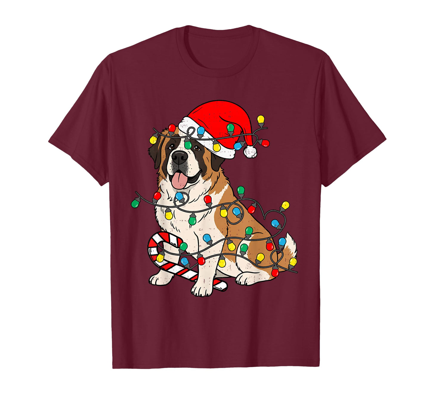 Saint Bernard Dog Christmas Lights Santa Xmas Pet Dog Lover T-Shirt