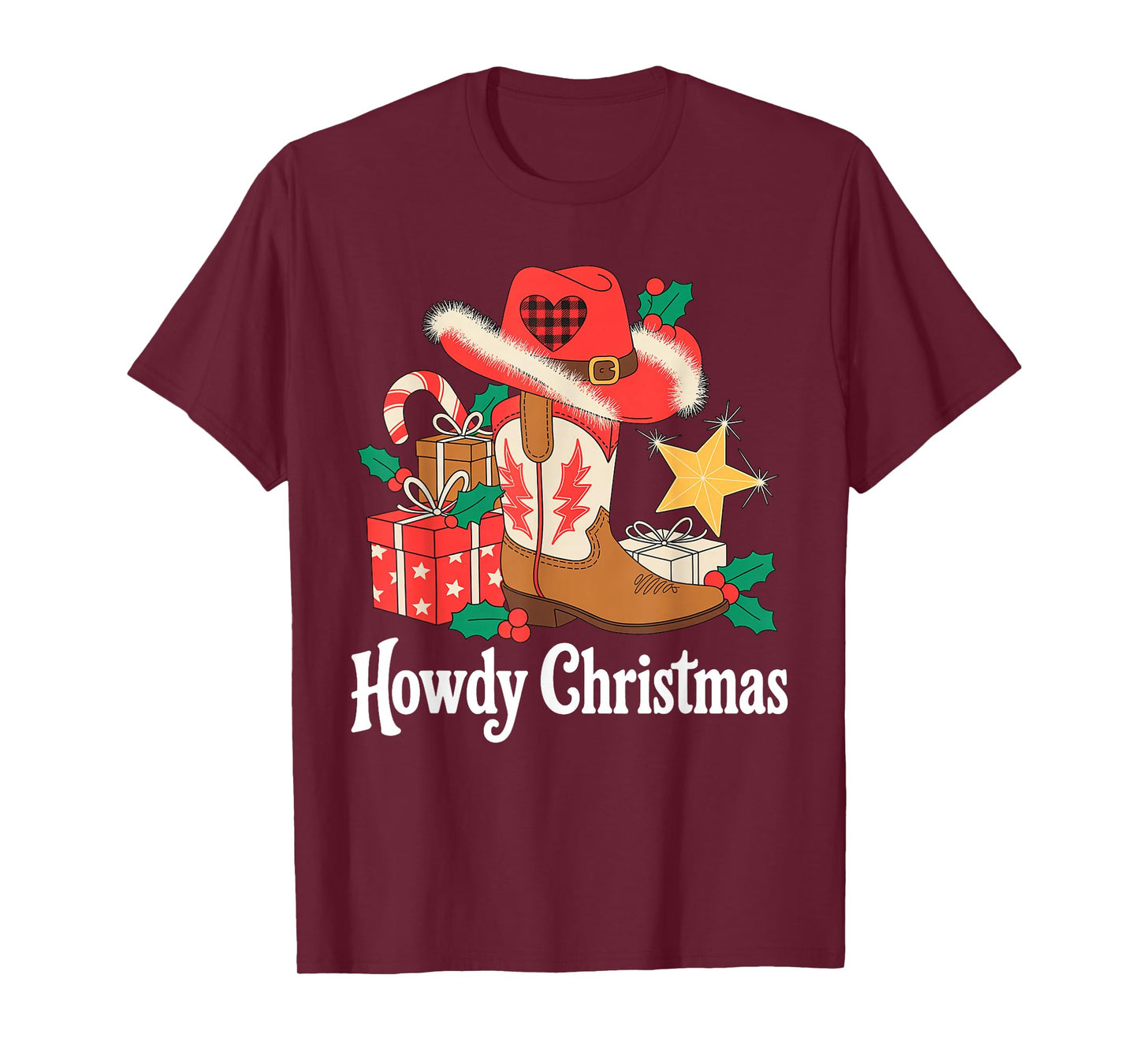 Howdy Christmas Xmas Cowboy Boots Western Men Women Kids T-Shirt