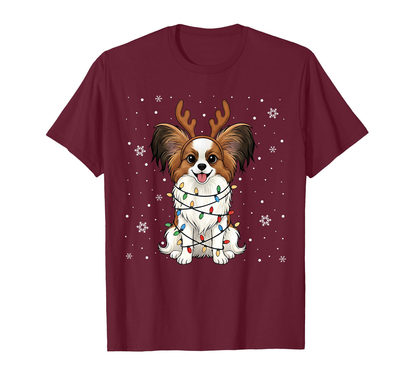 Papillon Dog Christmas Lights Reindeer Funny Xmas Dog Pajama T-Shirt