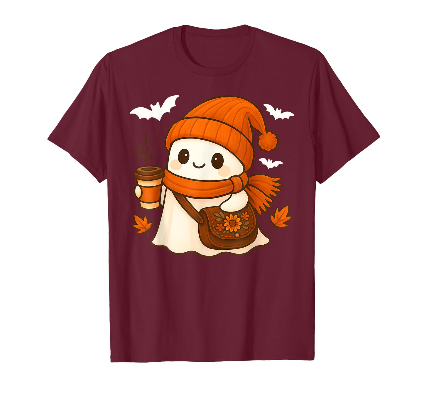 Cute Ghost Coffee Lover Halloween Latte Coffee Women Girl T-Shirt
